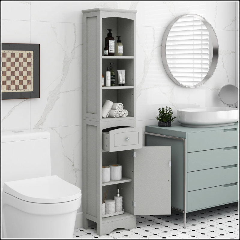 Grande armoire de salle de bain autoportante avec tablettes réglables et tiroir pour un rangement et une organisation améliorés
