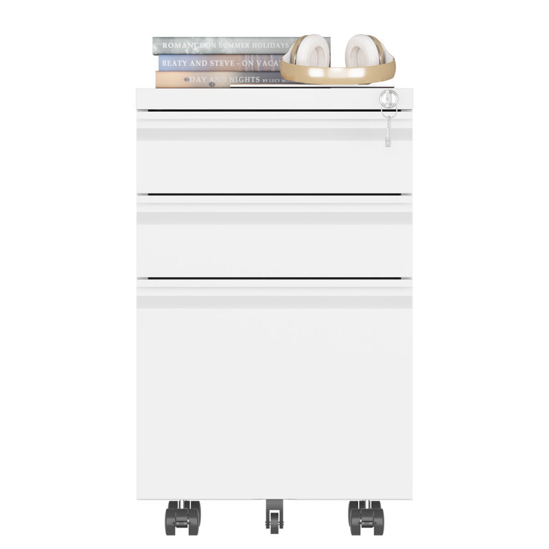 14.57" W 3 Drawer Mobile File Cabinet with Lock for Home and Office - Fully Assembled Except Wheels, White