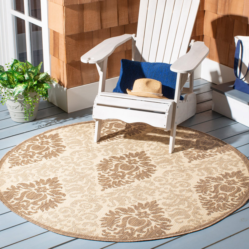 Tapis intérieur / extérieur naturel / brun Arneshia, Rond 6 pi 7 po