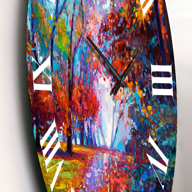 Petite route à travers le paysage d'automne rouge - Horloge murale traditionnelle, Petit