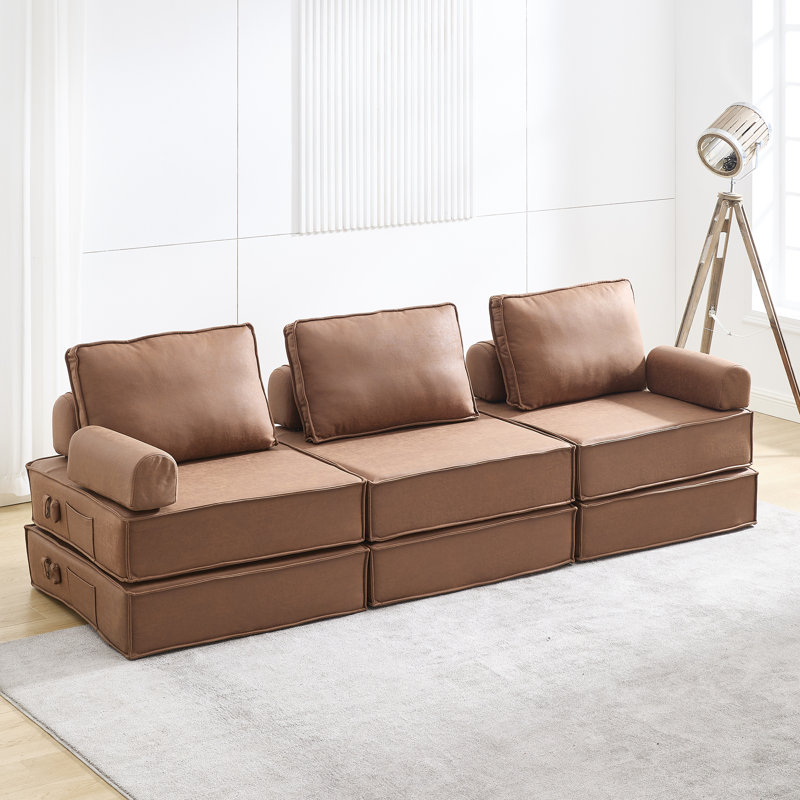 Canapé modulaire en cuir 3 pièces Boneless - sans assemblage requis, Similicuir brun