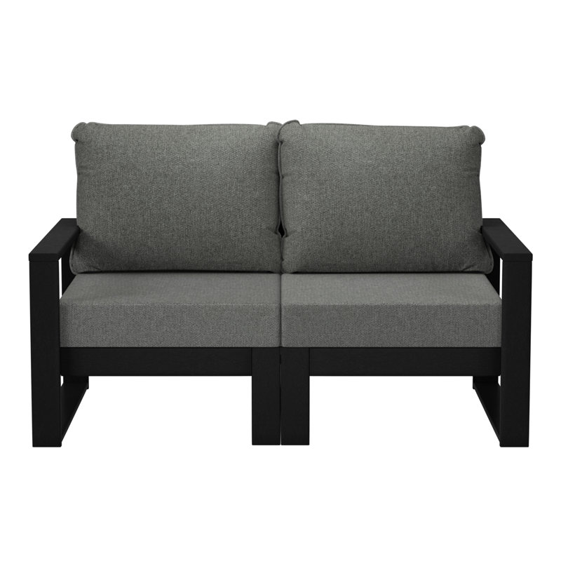 Causeuse d'extérieur avec cadre noir, Gris, Noir, noir, noir, noir