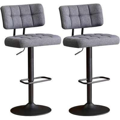 Tabouret de bar pivotant à hauteur réglable, ensemble de 2 tabourets de bar à hauteur de comptoir, tabourets de bar rembourrés en tissu avec dossier pour îlot de cuisine, Home Bar, gris