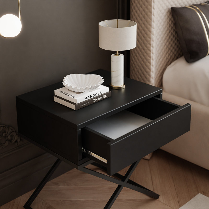 45 cm W Bedside Table, black