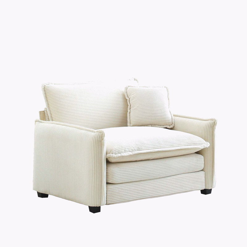 Comfortable Single Deep Seat Sofa With One Pillow For Living Room, Beige