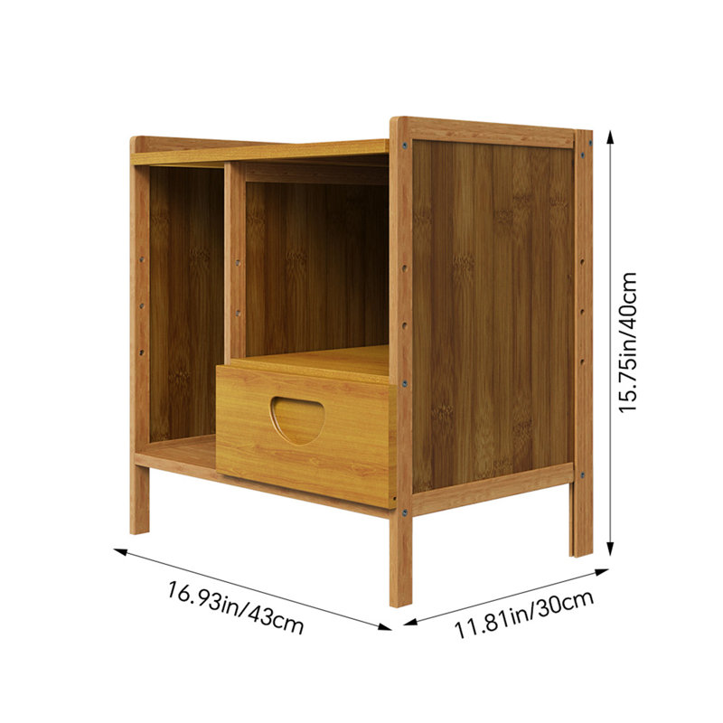 Bamboo Nightstand with Drawer, Open Side Compartment