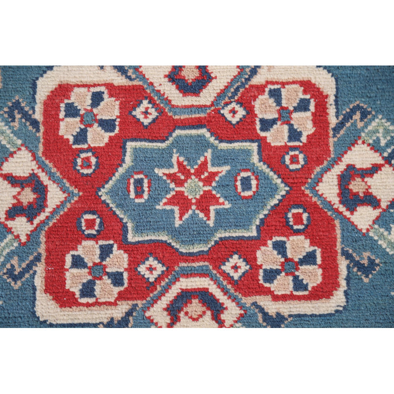 Tapis oriental bleu à motif géométrique Kazak 7