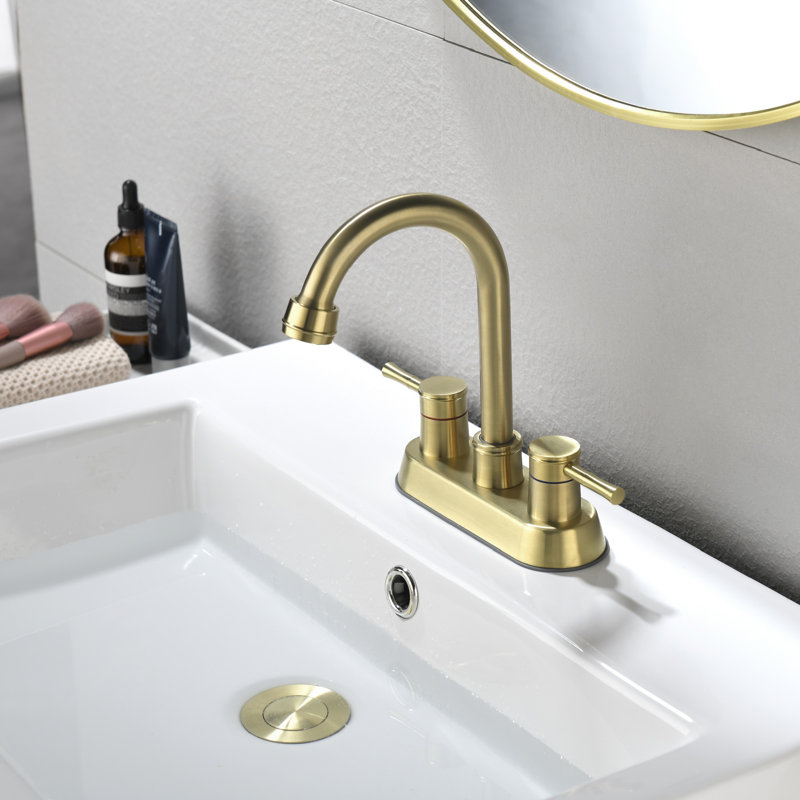 2-handle Bathroom Faucet with Drain Assembly, Brushed Gold