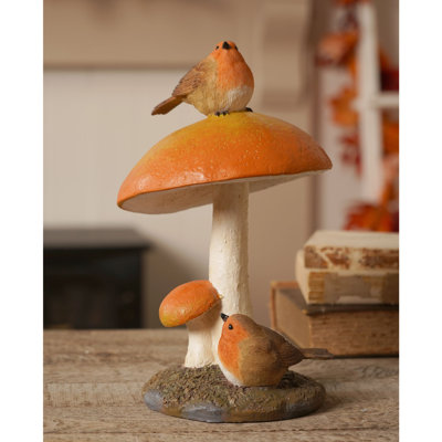  Resin Robin & Mushroom Figurine