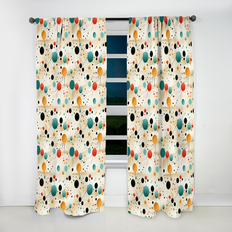 Multicolor Mid Century Pattern On Beige II - Midcentury Geometric Room Darkening Curtain - 1 Panels, 52" W x 120" L