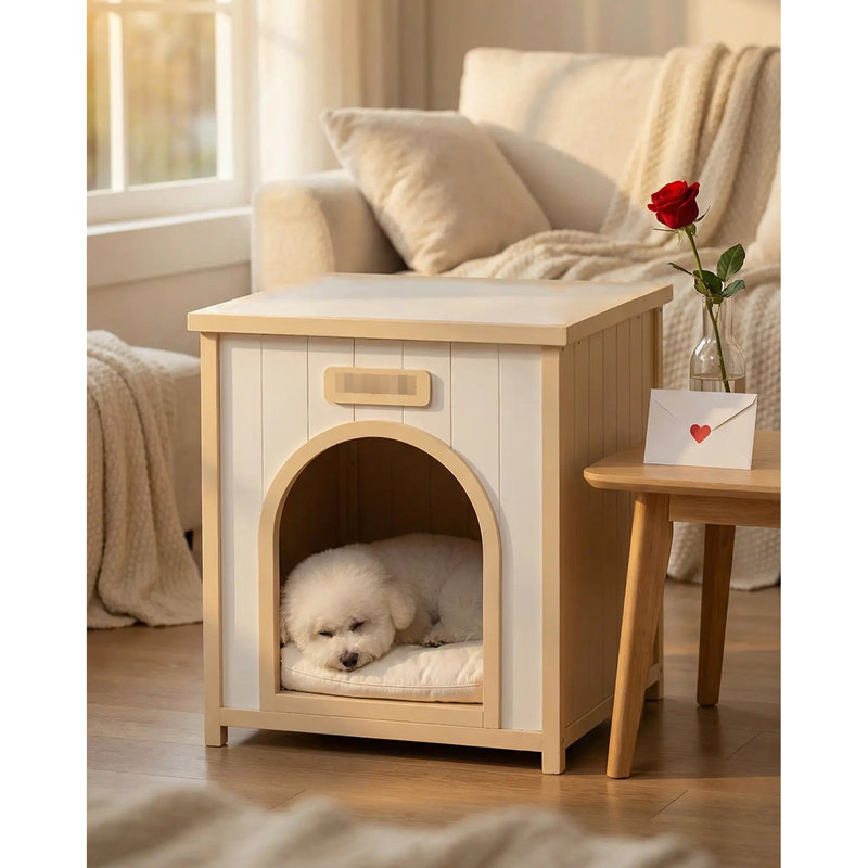 Maison pour animaux solide pour petits chiens, 21 tables d'appoint, blanc crème, design américain