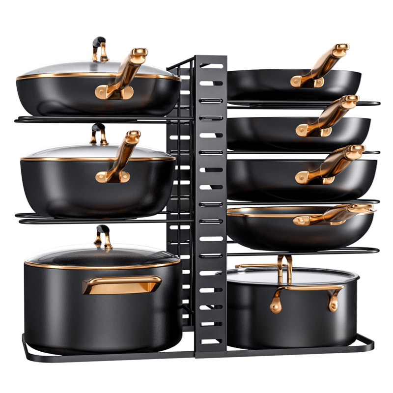 Rack sous l'armoire, organisateurs d'armoires de cuisine à 8 niveaux et rangement, supports à casseroles réglables légers, organisateurs de casseroles à l'intérieur de l'armoire avec 3 méthodes de bricolage