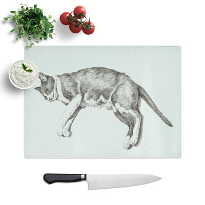 Tempered Glass Playful Cat by Jean Bernard Chopping Board