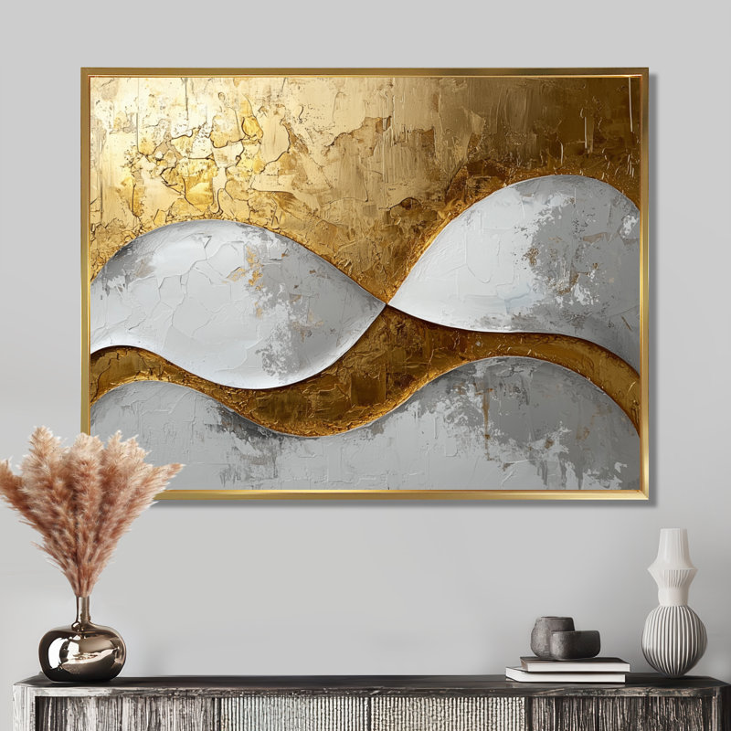 Amaro IV - Abstract Large Wall Art, Cadre flottant, H 24 po x l 32 po, Doré