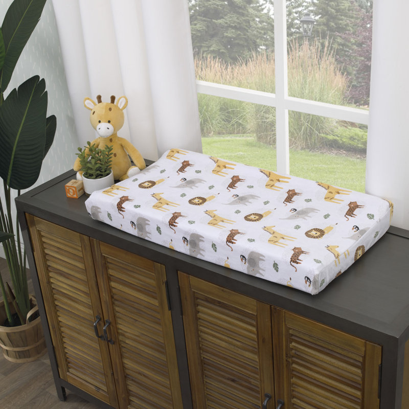 Indigo Safari Jungle Trails Grey, Gold, Green And White Super Soft Animal Print Changing Pad Cover
