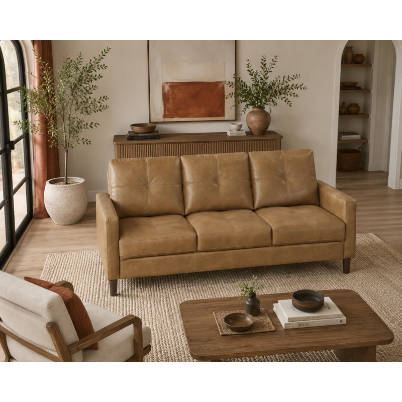 Almanza 75"W Vegan Leather Sofa · Mid-Century Modern for Living Room