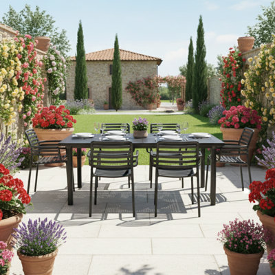 6 - Person Patio Dining Set Extendable Rectangular Table