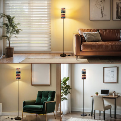  68.5" Standing Floor Lamp Patriotic Vintage Trucks Fireworks Gift Boxes Red White Blue Dimmable Metal Pole Lamp with Linen Lampshade LED Bulb Included