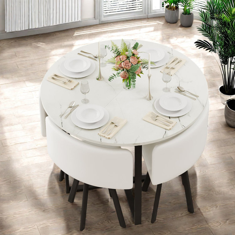 Ensembles de table de salle à manger en marbre peu encombrants, faux marbre blanc, style moderne pour les petits espaces