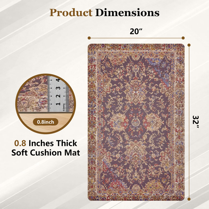 Waterproof High Density Foam Kitchen Rug, 32"L x 20"W, Purple Persian