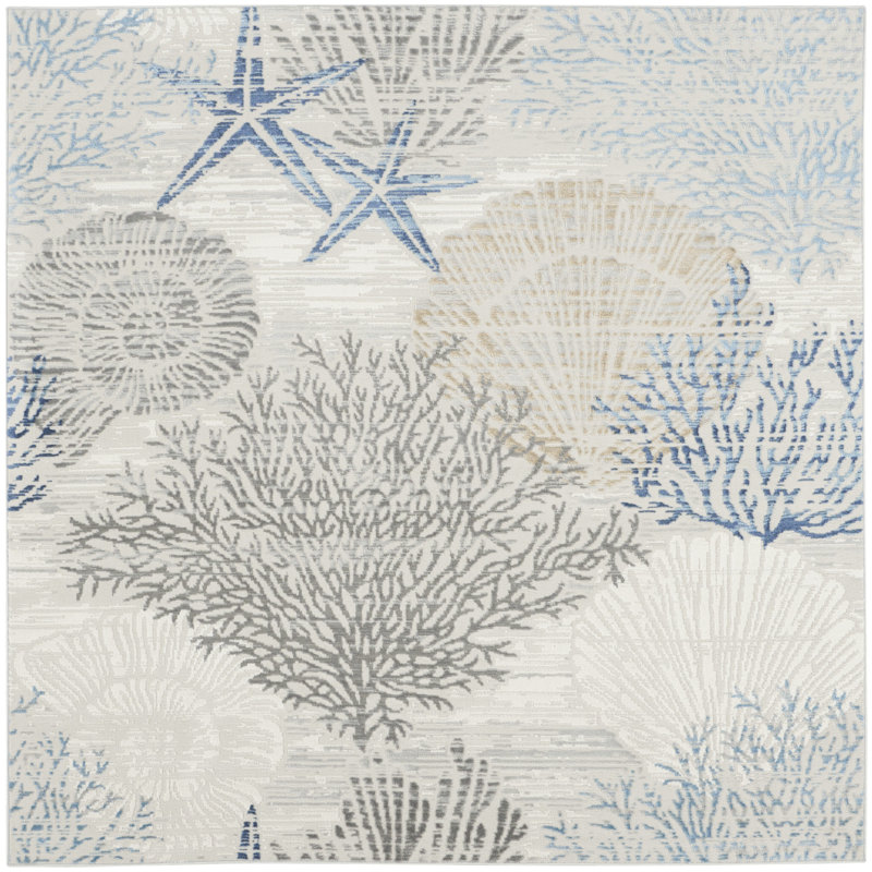 Tapis ivoire / bleu Lilyanna, Carré 7 pi 10 po
