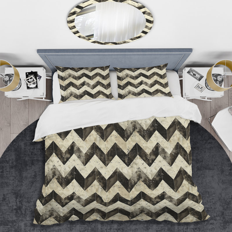 Ensemble de housse de couette moderne beige à motif de chevrons brun Dream II