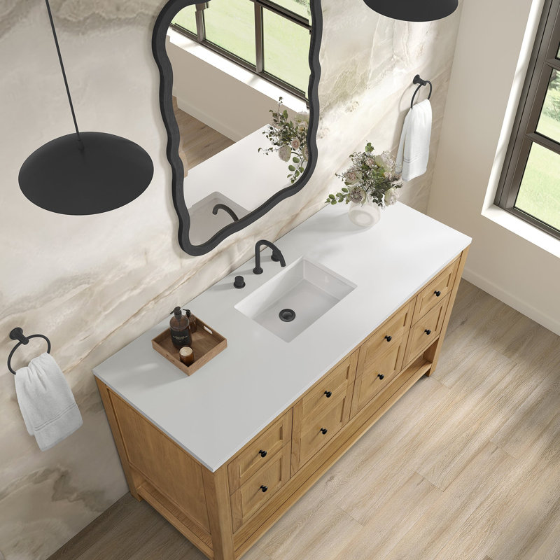 Breckenridge 60'' W Single Vanity, White Zeus Silestone, Light Natural Oak, Widespread