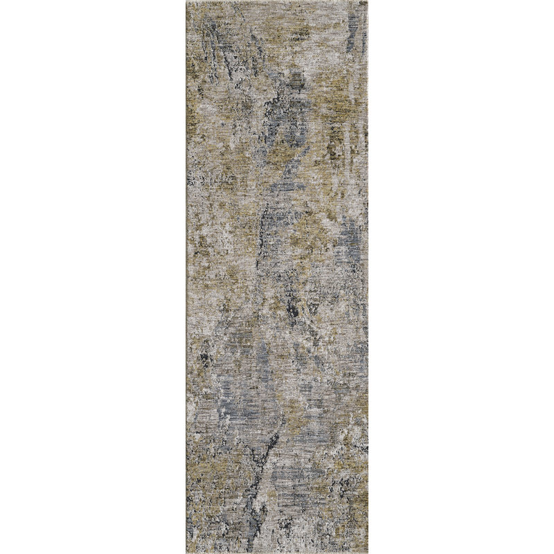 Tapis bleu / beige en polyester abstrait tissé à la machine, Rectangle de 10 pi x 14 pi