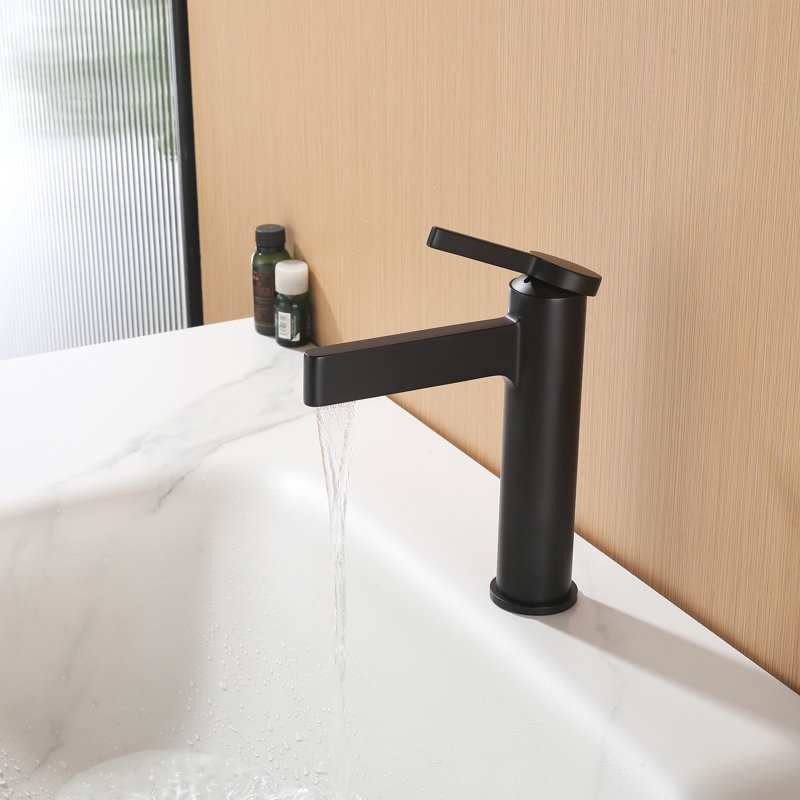 7.6" Solid Brass Single Handle Single Hole Bathroom Sink Faucet, Matte Black, Drain Assembly Not Included