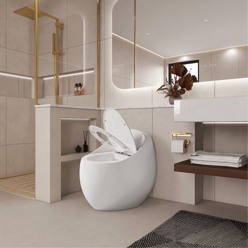 1-Piece 1.28 GPF Single Flush Egg Shape Toilet