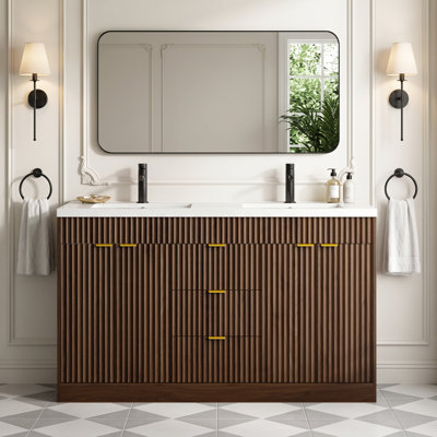 Freestanding Standard Free Standing Single Double Vanity Bathroom Vanity With Resin Top