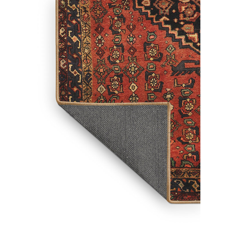 Tapis traditionnel rouge / noir, Rectangle 5 pi x 8 pi