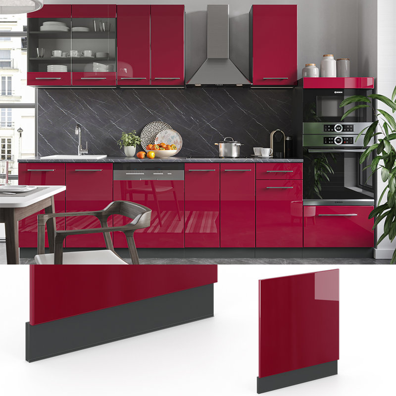 Villas Wood Dishwasher Panel, 67.4cm H x 60cm W, Red/Dark grey