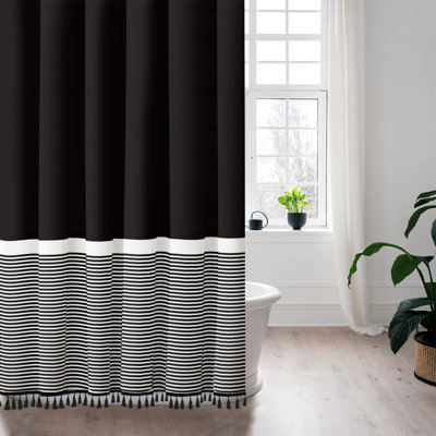 Lughland Striped Shower Curtain with Hooks Included