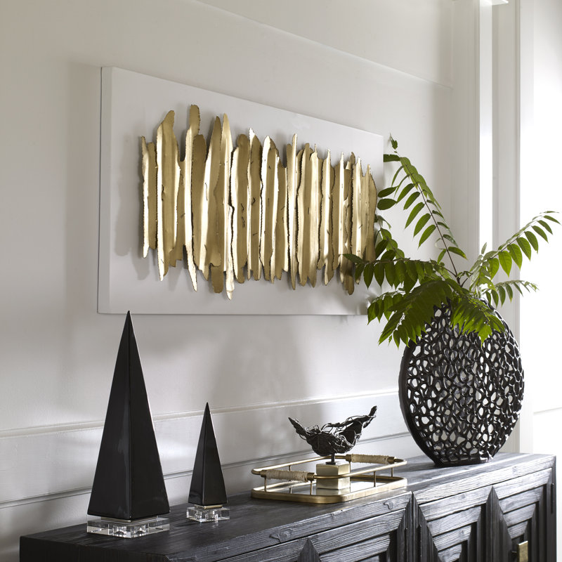 Gold Leaf Embellished Iron Rectangular Wall Sculpture