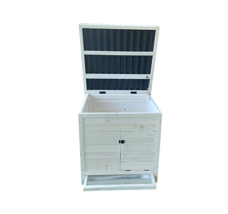 White and Black Wooden Chicken Coop with Nesting Box