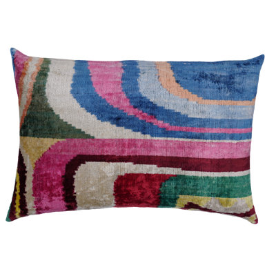 Handmade Unique Down Insert Silk Velvet Abstract Lumbar Throw Pillow 16x24