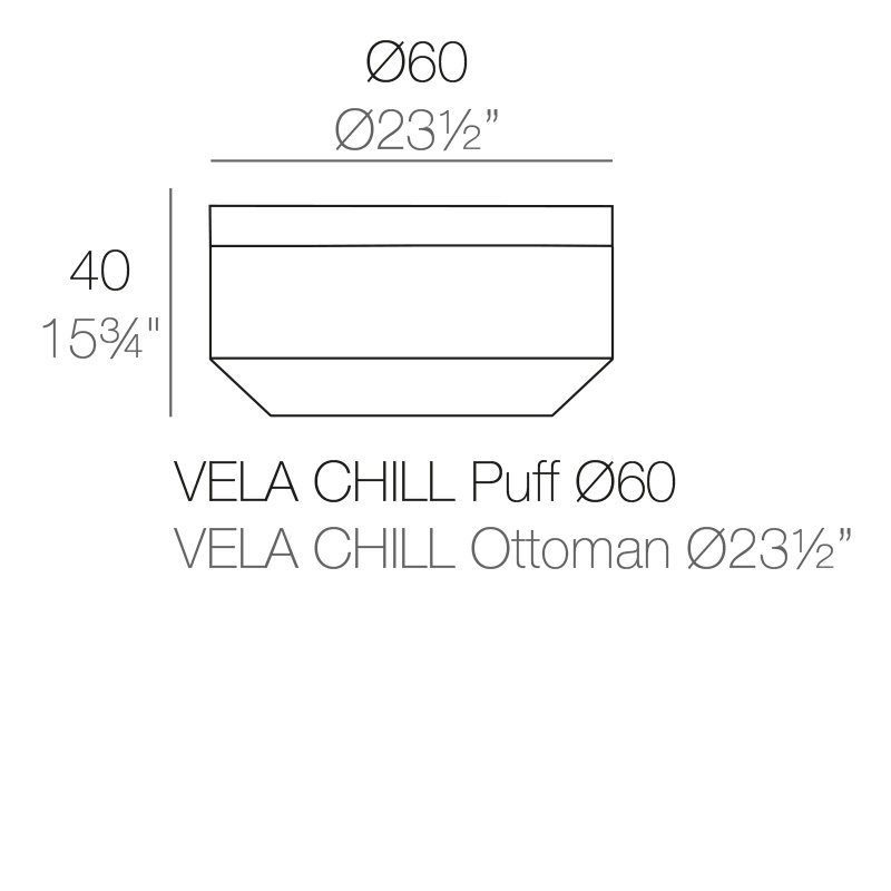 Vela - Round Ottoman - 23.5"Dia - Basic, Black