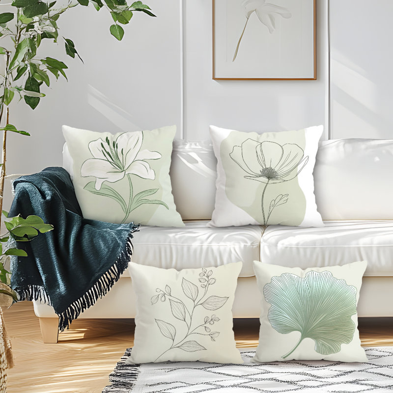 4 housses de coussin décoratives à motif floral minimaliste