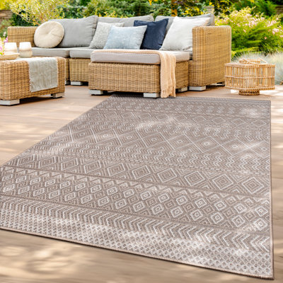 Tapis d'extérieur résistant aux taches avec motif boho pour patio ou balcon