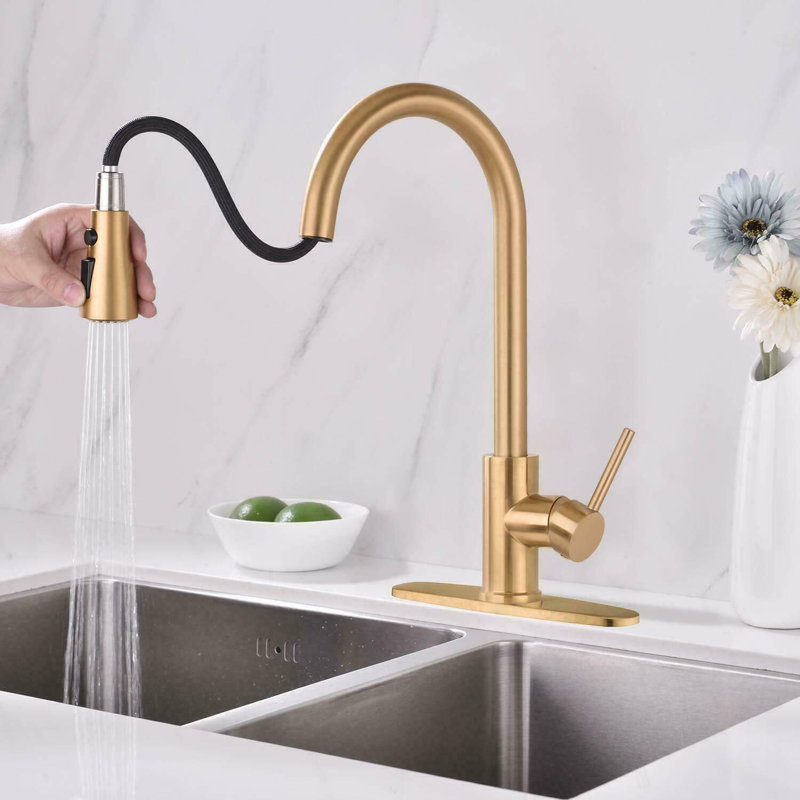 AlenArtWater Pull Down Kitchen Faucet, Brushed Gold