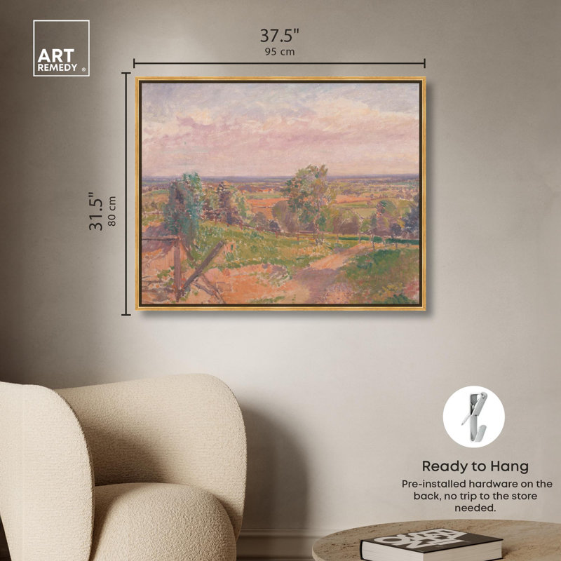 «An Extensible Landscape In Yorkshire Canvas Farmhouse» par Art Remedy, H 31 po x l 37 po, Cadre doré