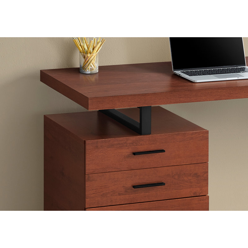 Bureau d'ordinateur, bureau personnel, ordinateur portable, installation à gauche, à droite, tiroirs de rangement, L 48 po, travail, métal stratifié noyer, contemporain, moderne