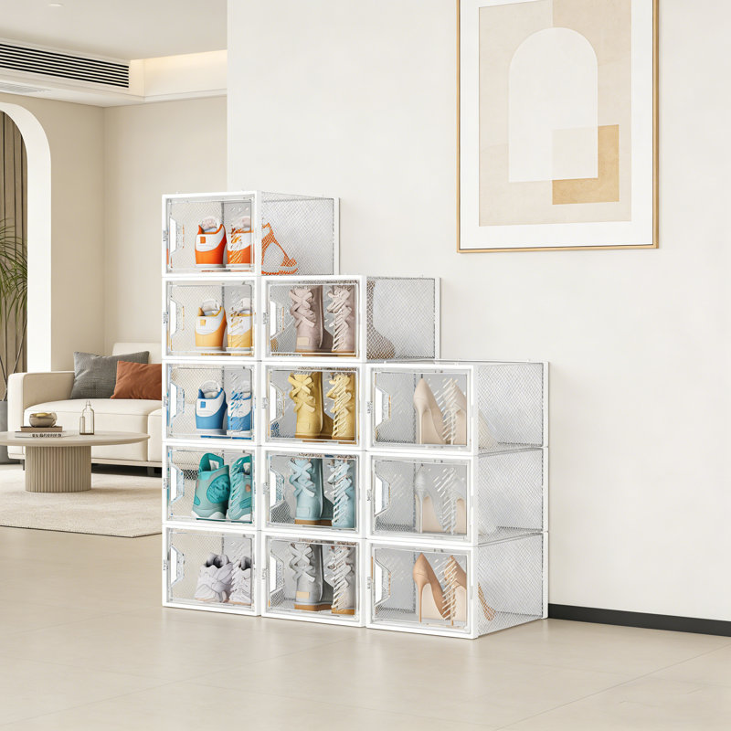 Meuble à chaussures 12 pièces empilable transparent, Blanc