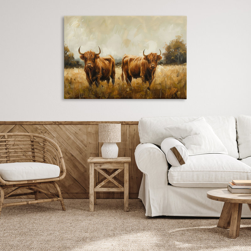 Couple de vaches, art mural sur toile par Petals Prints Design, H 45 po x l 30 po