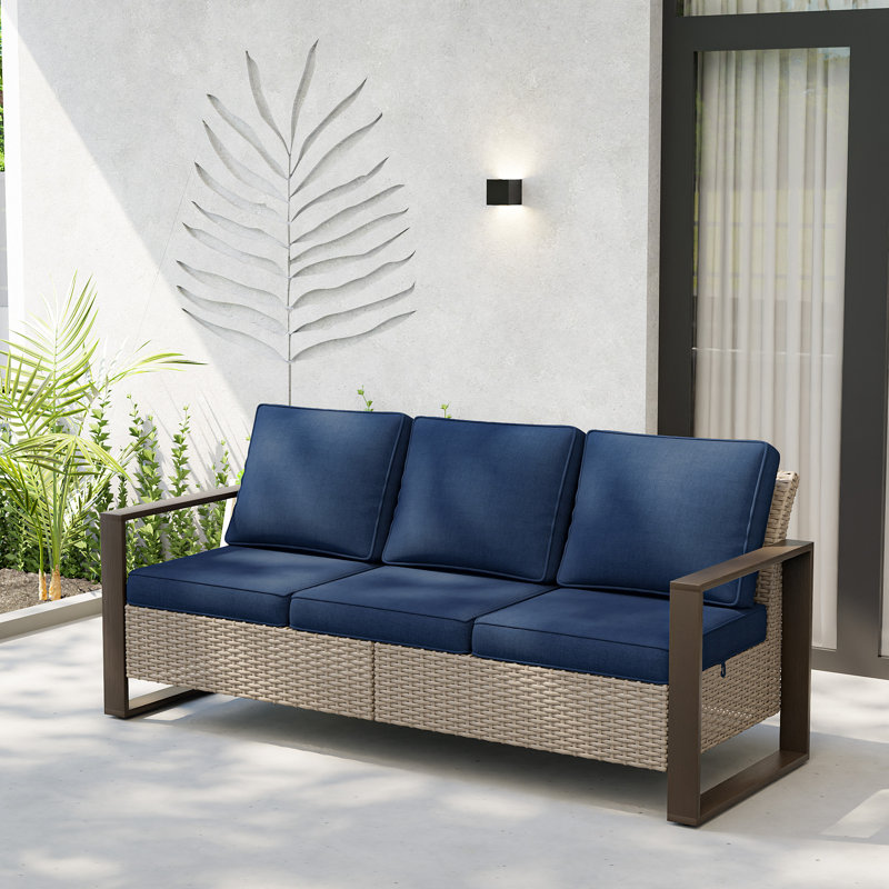 Canapé d'extérieur réversible avec coussins 75,2 po Creal, Bleu marine