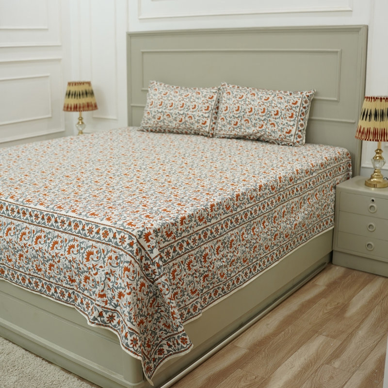 Fabdivine Pure Cotton Bedsheet Set – Handmade Bedsheet with Matching Pillow Covers – Premium Bedding, Madhav,