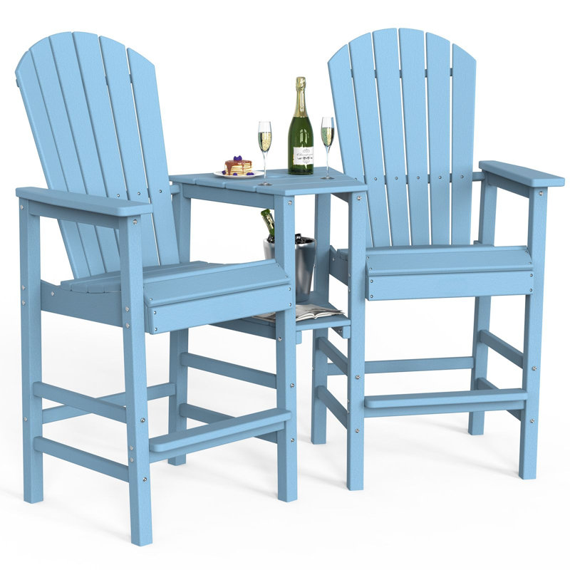 2-Piece Outdoor Adirondack Chairs With Removable Trays, Blue