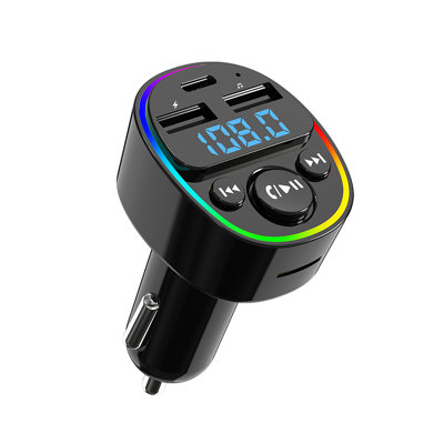 Wireless charging Bluetooth FM Transmitter For Car, With Dual USB Charging Car Charger MP3 Player Support USB Disk,Hands Calling,7 Colors Led  Backlit Light
