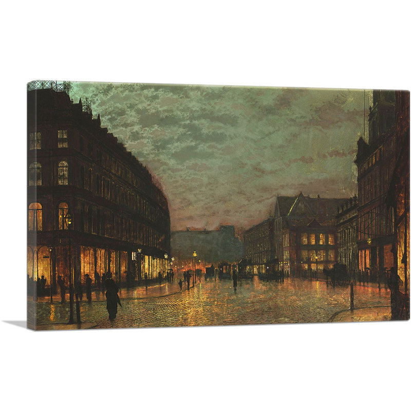 Boar Lane Leeds par Lamplight 1881 par John Atkinson Grimshaw - peinture sur toile tendue, H 18 po x l 26 po x P 0,75 po